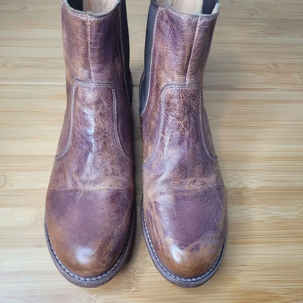 Bed|Stü Nandi short Chelsea boots Brown Sz 8 Genuine Leather Distressed Booties - Picture 7 of 11